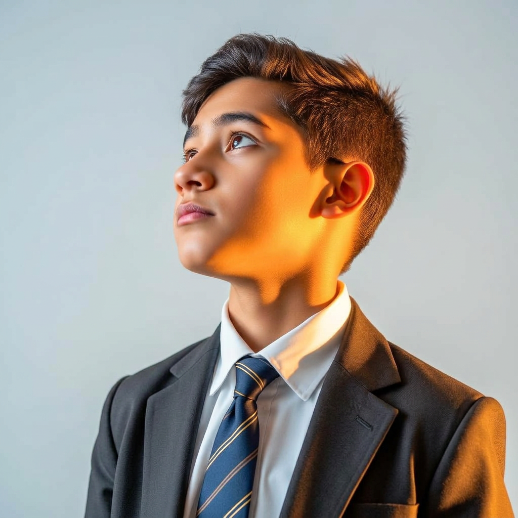 A HOBS boy looking upward with quiet determination